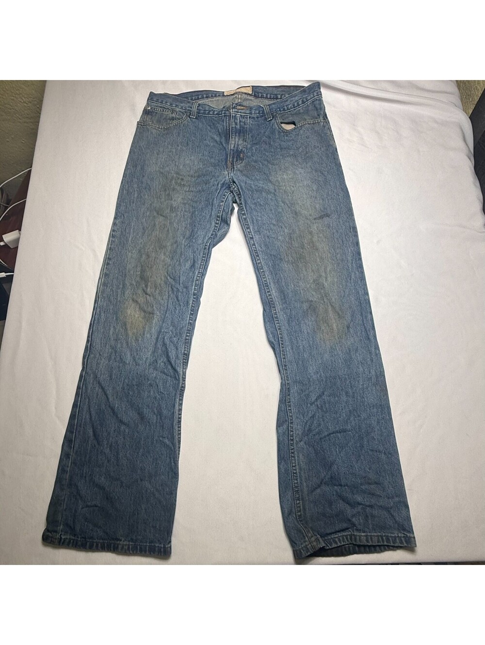 Red Camel Men Straight Jeans 34x32 Measured 35x29 Blue Denim Work Pants Stains